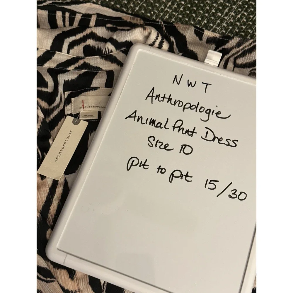 NwT Anthropologie Animal Print Dress Size 10 Shirred Waist Long Sleeves